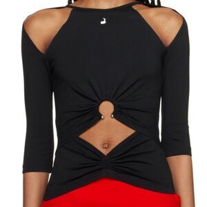 Pushbutton Ssense Black 3/4 Sleeve T-shirt w Cut-Out Front & Shoulder Details